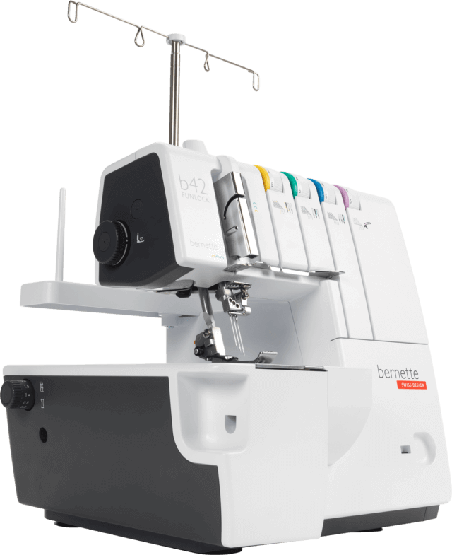 Exact official bernette 42 FUNLOCK manufacturer image; the view identifies the machine but does not show every standard accessory. Photo-versus-render method is not disclosed.