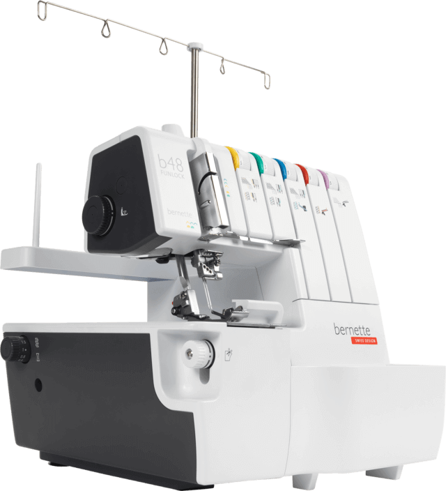 Exact official bernette 48 FUNLOCK manufacturer image; the view identifies the machine but does not show every standard accessory. Photo-versus-render method is not disclosed.