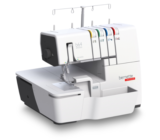 Manufacturer product image of the bernette 64 AIRLOCK serger. It shows the machine, not all included accessories; photo versus rendering method is not disclosed.
