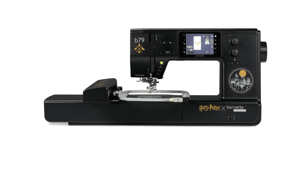 Official exact bernette 79 Harry Potter product image, showing the machine with embroidery module and hoop attached; it does not show every included or optional accessory.