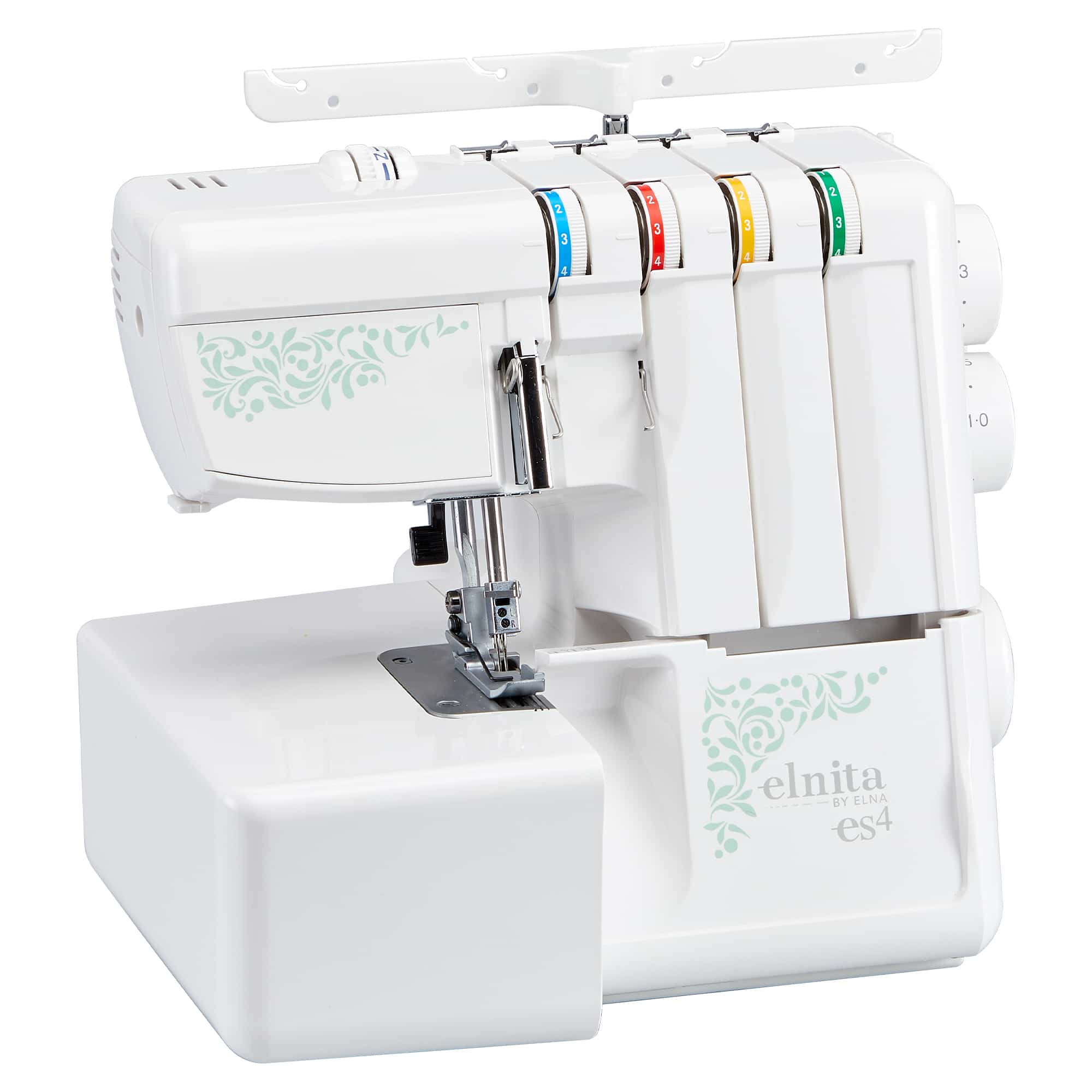 Official Elna elnita ES4 Serger product image. The maker does not disclose photo versus render; accessories are not all pictured as supplied.