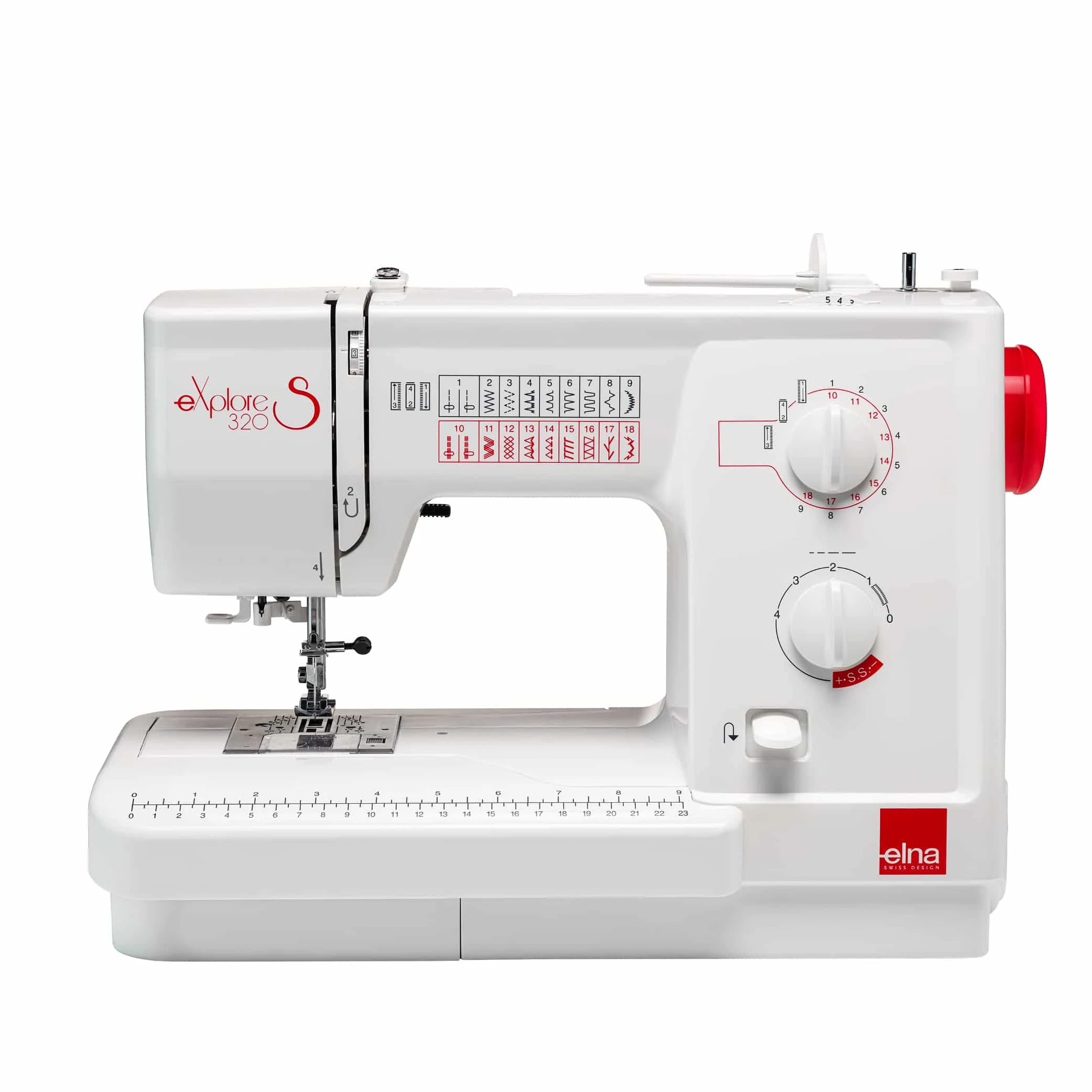 Official Elna eXplore 320S mechanical sewing machine; accessory package not shown.