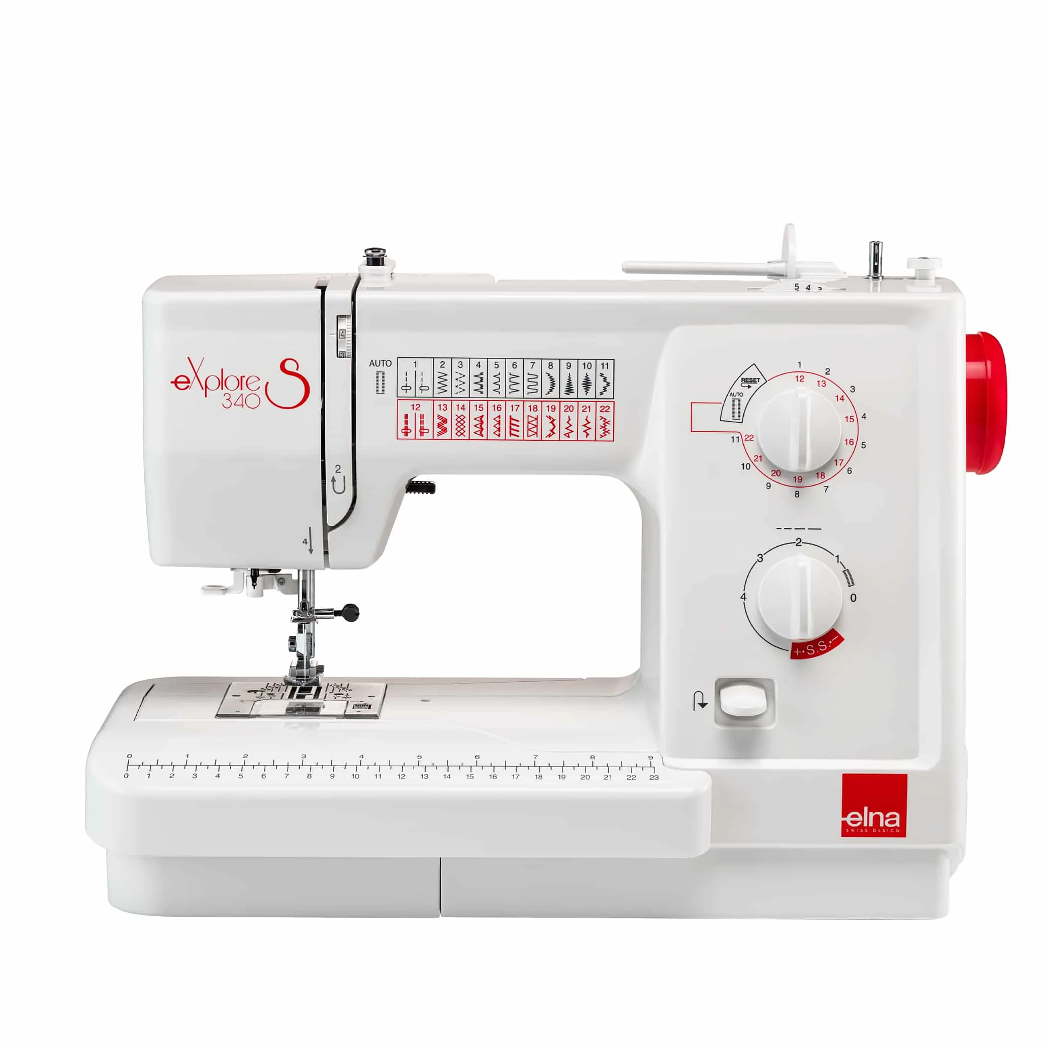 Official Elna eXplore 340S mechanical sewing machine; accessory package not shown.