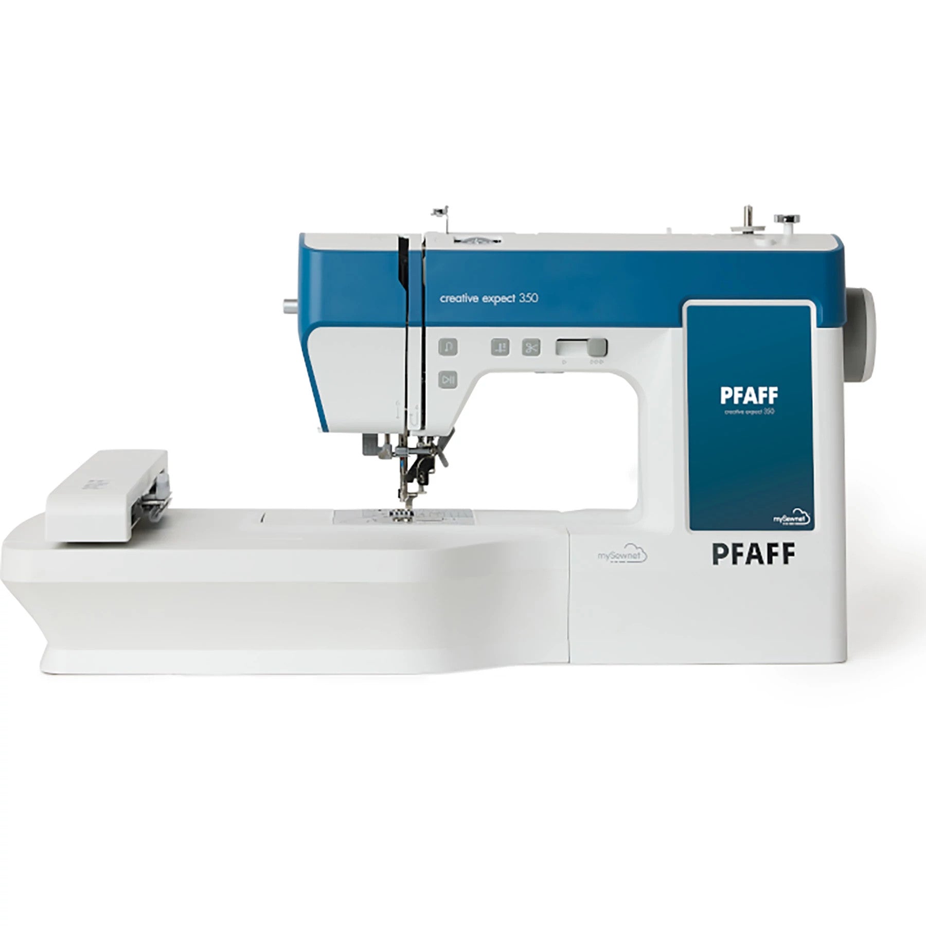 PFAFF creative expect 350 sewing-and-embroidery machine, exact manufacturer listing image; maker does not disclose photo-versus-render status.