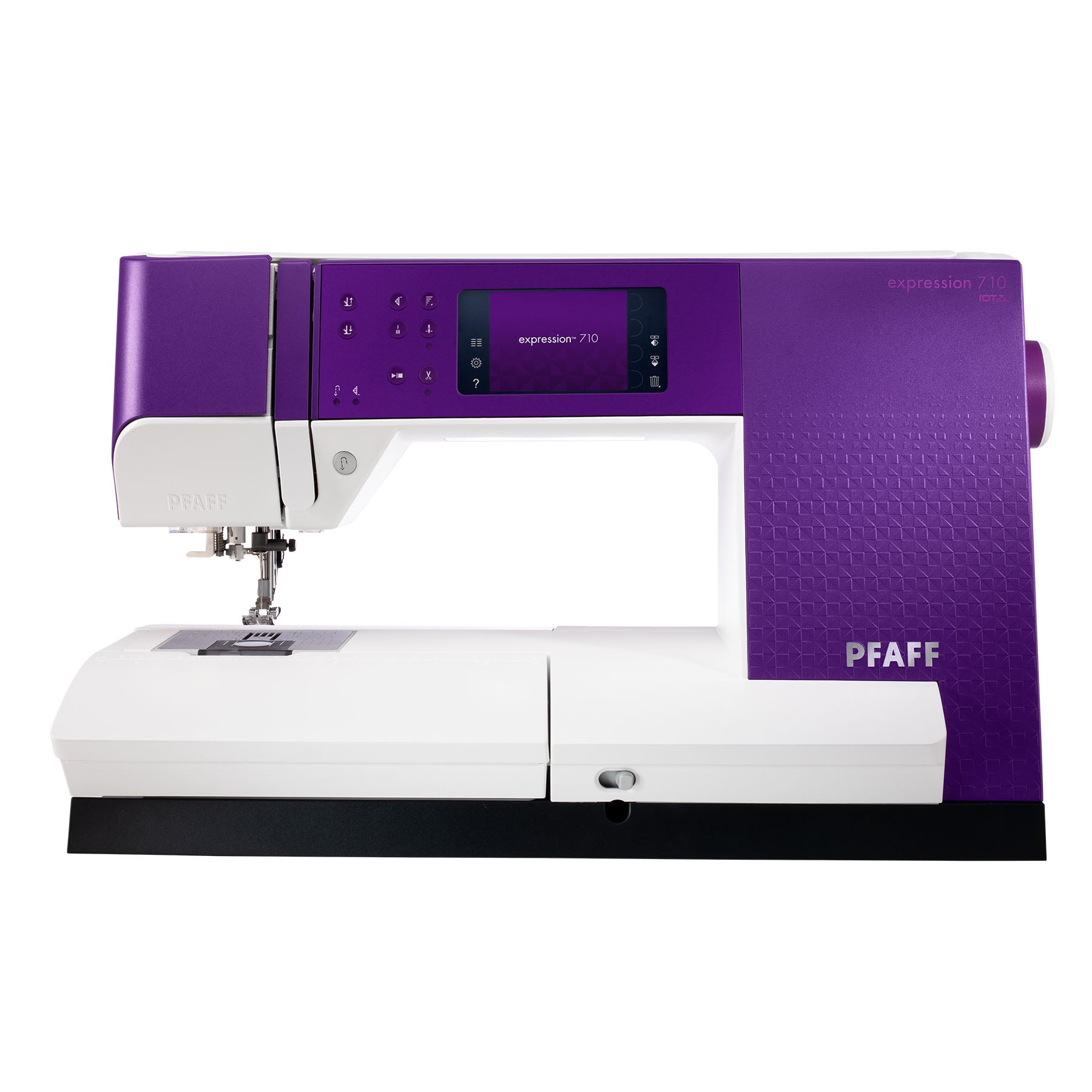 Official image of the purple PFAFF expression 710 sewing machine; expression 710 name visible on the casing.
