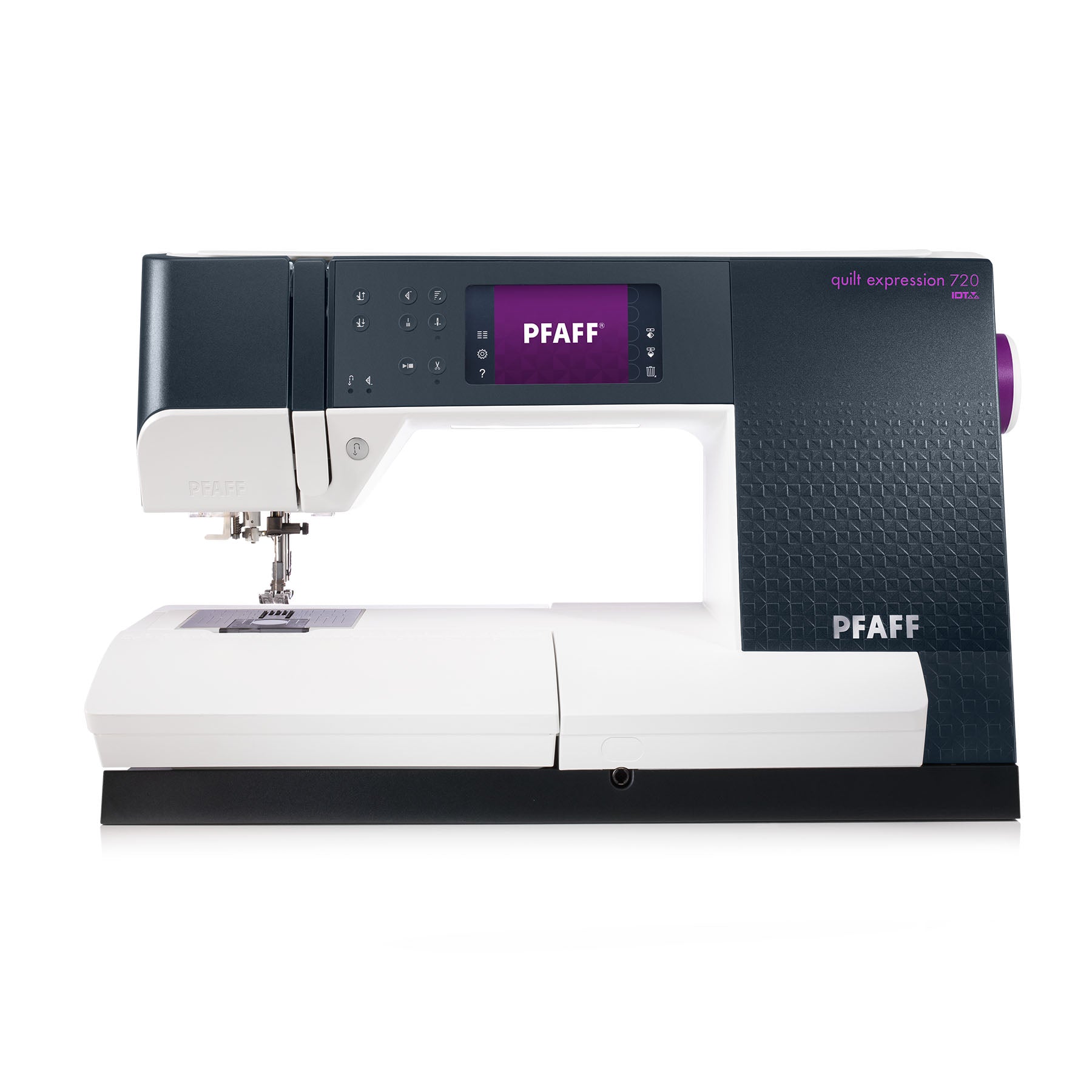 Official PFAFF quilt expression 720 sewing machine image; the model name is visible on the front casing.