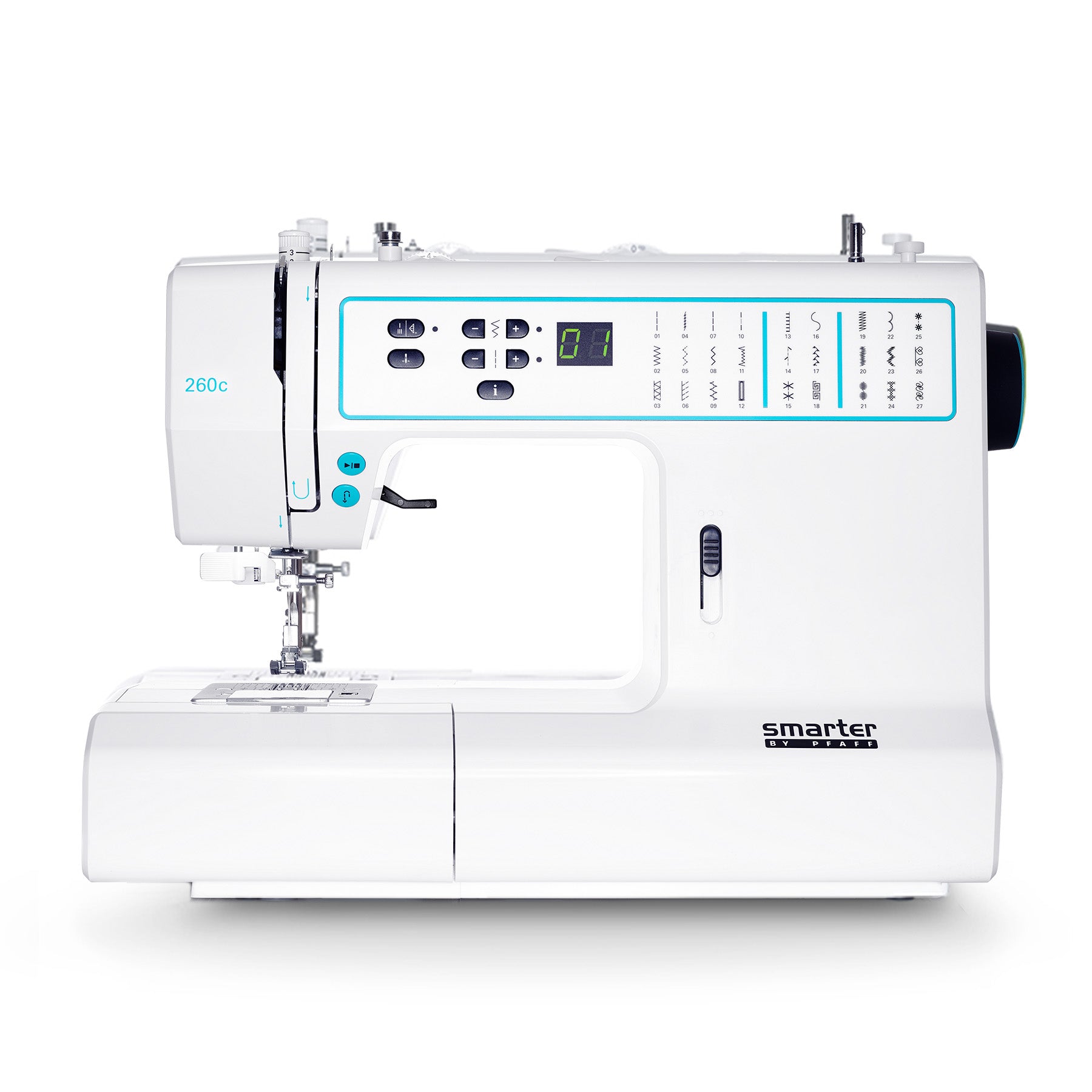 Official PFAFF SMARTER BY PFAFF 260c machine-only image from the exact U.S. listing; current dealer-box contents require confirmation.